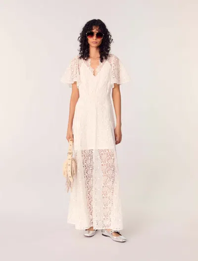 Maje Floral Guipure Maxi Dress In White