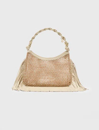 Maje Fringed Open-knit Shoulder Bag In Neutral