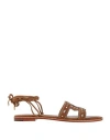 Maje Woman Sandals Camel Size 11 Leather In Brown
