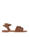 Maje Woman Sandals Camel Size 7 Leather In Beige