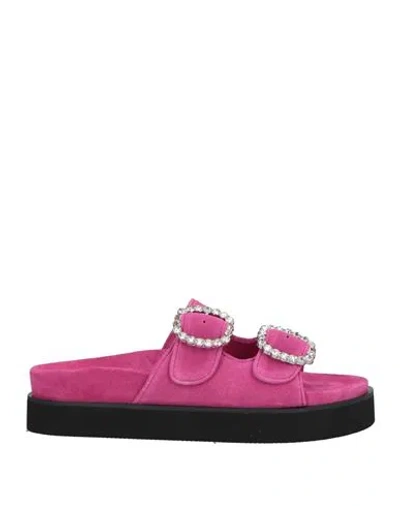 Maje Woman Sandals Fuchsia Size 10 Leather In Pink