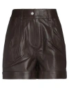 Maje Woman Shorts & Bermuda Shorts Dark Brown Size 8 Lambskin In Brown