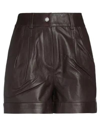 Maje Woman Shorts & Bermuda Shorts Dark Brown Size 8 Lambskin