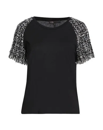 Maje Woman T-shirt Black Size 3 Acrylic, Cotton, Polyester, Polyamide, Metallic Fiber In Neutral