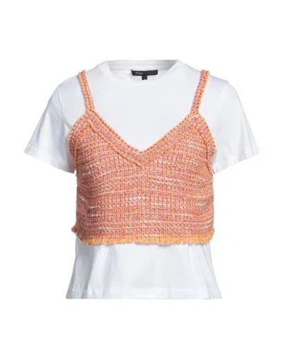 Maje Woman T-shirt Orange Size 1 Cotton, Polyester, Acrylic, Polyamide, Viscose