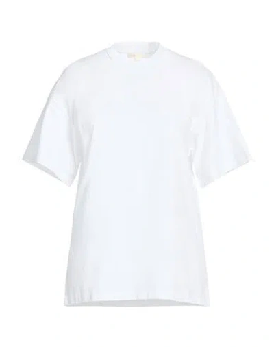 Maje Woman T-shirt White Size 4 Cotton In Metallic