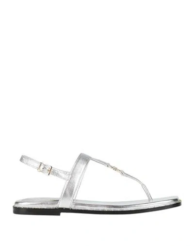 Maje Woman Thong Sandal Silver Size 8 Leather