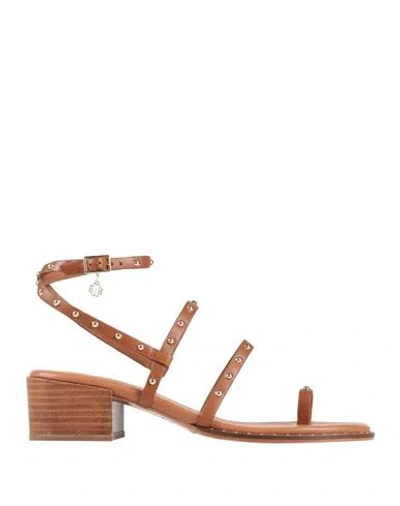 Maje Woman Thong Sandal Tan Size 8 Leather In Camel