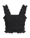 Maje Cropped Shirred Taffeta Top In Black