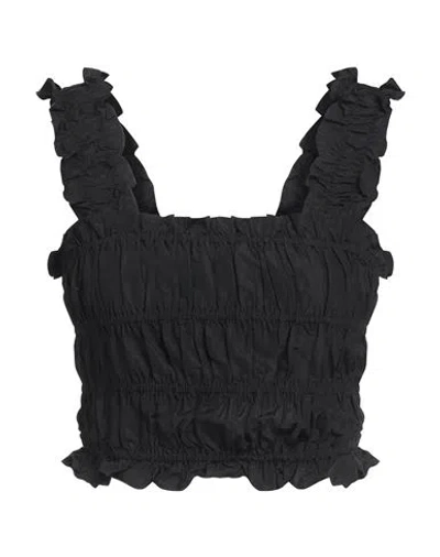 Maje Cropped Shirred Taffeta Top In Schwarz