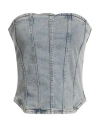 Maje Strapless Cropped Denim Bustier Top In Blue