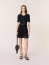 Maje Cropped Cardigan With Eyelets In Black