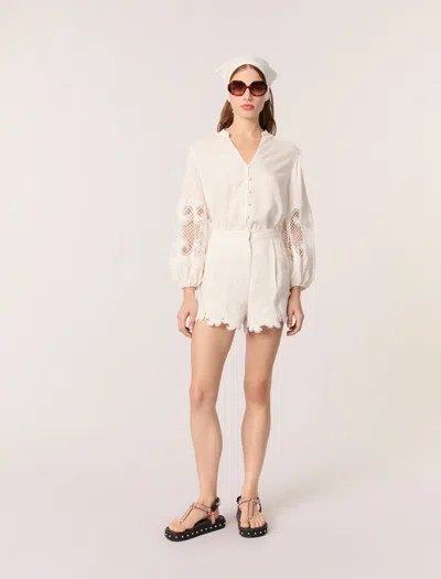Maje Embroidered Shorts In Ecru