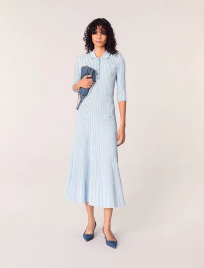 Maje Rib Knit Midi Dress In Blue Sky