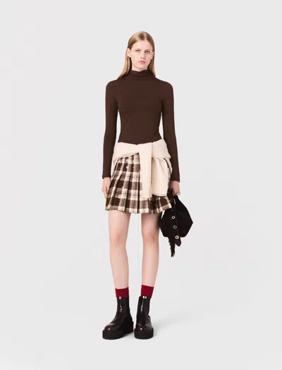 Maje Woman's Viscose Roll Neck T-shirt For Fall/winter In Brown