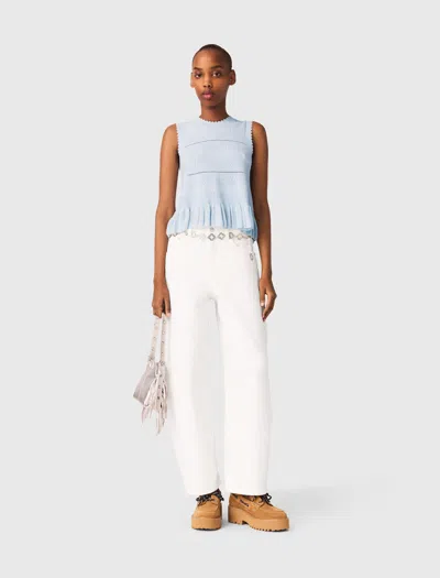 Maje Woman's Viscose Ruffled Knit Top For Spring/summer In Blue