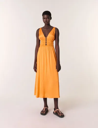 Maje Satin-look Maxi Dress In Orange