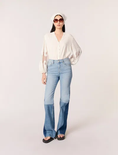 Maje Shirt With Embroidered Sleeves In Ecru