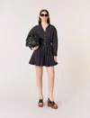 Maje Rafida Belted Mini Shirtdress In Navy