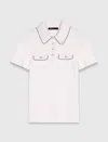 Maje Womens Ecru Flap-pocket Ribbed Stretch-knit Polo Shirt In Neutral