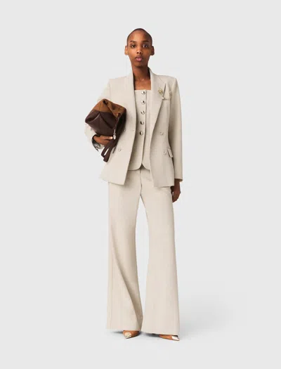 Maje Suit Jacket With Brooch In Neutral