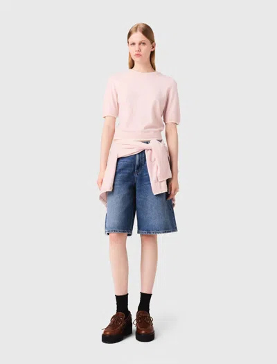 Maje Woman's Wool 100% Wool Short-sleeve Jumper For Fall/winter In Pink