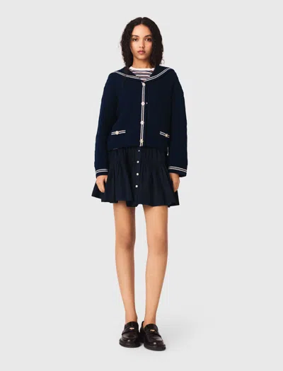 Maje Woman's Wool Boat Neck Cable-knit Cardigan For Spring/summer In Blue