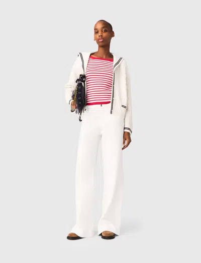 Maje Cable-knit Boat Neck Cardigan In White