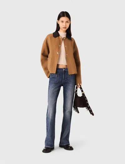 Maje Woman's Wool Double-faced Coat With Leather For Fall/winter In Multi