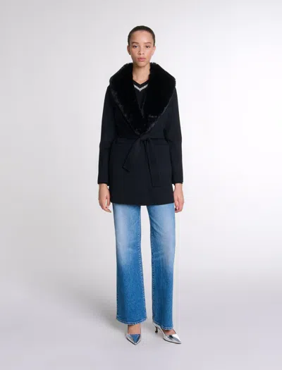 Maje Double-faced Mid-length Coat In Black