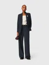 Maje Vissila Striped Belted Jacket In Blue