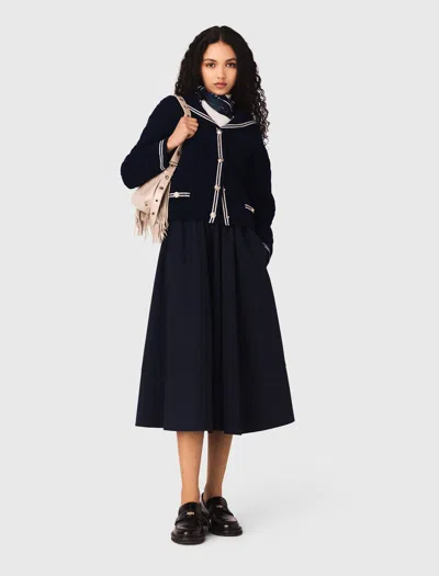 Maje Woman's Wool Striped Tailored Midi Skirt For Spring/summer In Blue