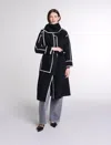 Maje Two-tone Double-faced Coat In Black/white