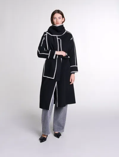 Maje Two-tone Double-faced Coat In Black/white