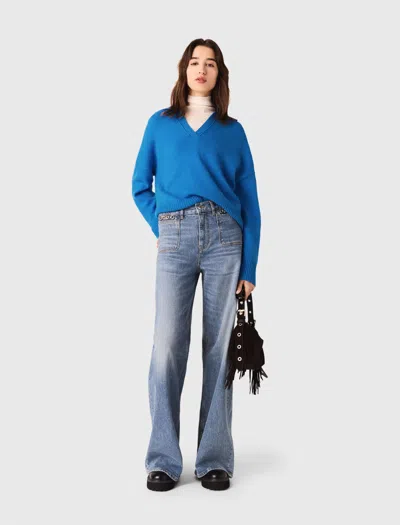 Maje Open Polo Collar Cardigan In Blue