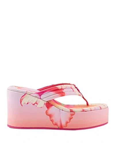 Maje 90mm Floral-print Leather Wedge Sandals In Pink