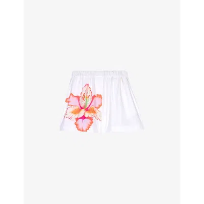 Maje Womens Blanc Floral-print Loose-fit Cotton Shorts