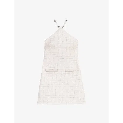 Maje Womens Blanc Halter-neck Sleeveless Tweed Mini Dress