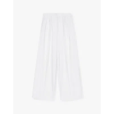 Maje Womens Blanc Wide-leg High-rise Cotton Trousers