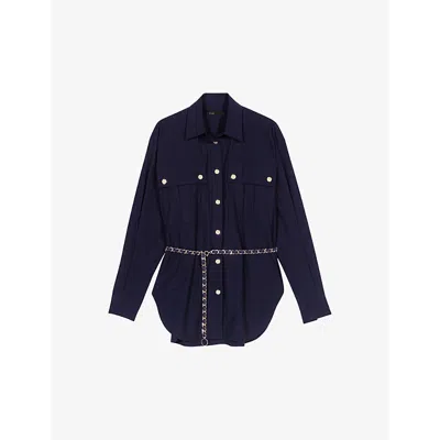 Maje Cipekkan Belted Shirt In Navy