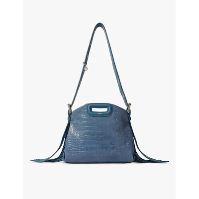 Maje Womens Bleus Miss M Logo-embossed Leather Shoulder Bag