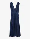 Maje Womens Bleus V-neck Pleated Woven Maxi Dress In Bleus