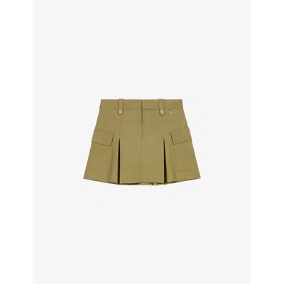 Maje Pleated Mini Skirt For Spring/summer In Khaki