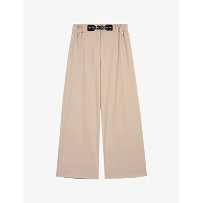 Maje Womens Bruns Buckle-embellished Logo-embroidered Stretch-cotton Trousers