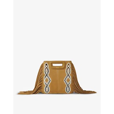 Maje Mini M Suede Tote Bag In Camel