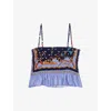 Maje Womens Chain-print Smocked-front Woven Top In Blue