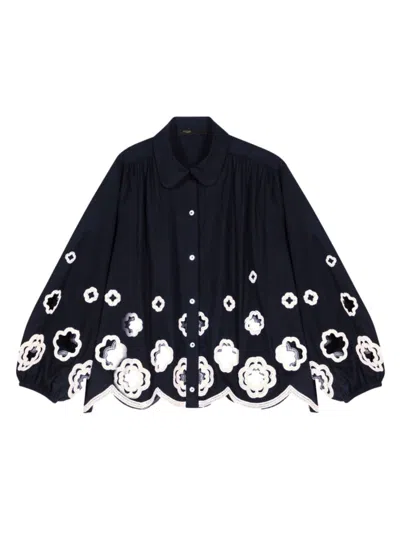 Maje Logo-embroidery Cotton Blouse In Black