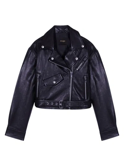 Maje Women's Cropped Leather Jacket In Black