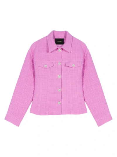 Maje Fitted Tweed Jacket For Spring/summer In Pink