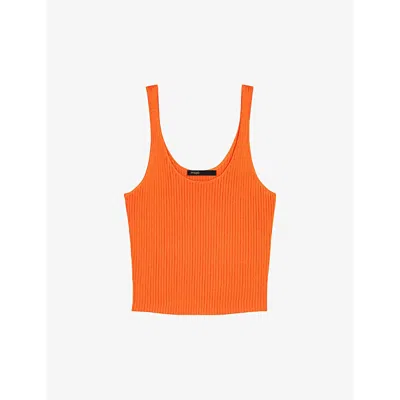 Maje Womens Jaunes / Oranges Short-sleeve Ribbed Stretch-knit Twin Set